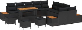 vidaXL Σετ Καναπέ Κήπου με μαξιλάρι 14 pcs Μαύρο Πολυ ράταν
