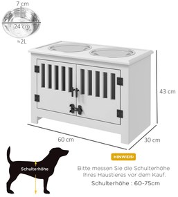 PawHut Ανυψωμένος Σταθμός Τροφοδοσίας για Μεγάλα Σκυλιά, 2 Ανοξείδωτα Μπολ, Χώρος Αποθήκευσης, 35,5x60x30 cm, Λευκό