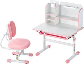 VEVOR Kids Study Chair and Desk with Bookshelf &amp; Drawer Height Adjustable Pink