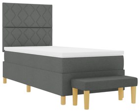 vidaXL Κρεβάτι Box Spring με Στρώμα & Πάγκο Σκούρο Γκρι 90x200 εκ. Ύφασμα
