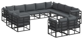 vidaXL Σετ Καναπέ Κήπου 12 pcs Μαύρο 353 x 283 x 71 εκ. Αλουμίνιο