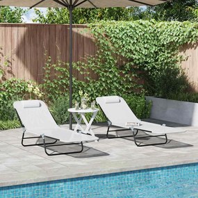 vidaXL Πτυσσόμενη ξαπλώστρα 2 pcs Κρεμ 182 x 55 x 85,5 εκ Textilene