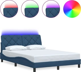 vidaXL Πλαίσιο κρεβατιού με LED χωρίς στρώμα Μπλε 140x190 cm Ύφασμα
