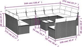 vidaXL Σετ Καναπέ Κήπου 13 τεμ. Καφέ από Συνθ. Ρατάν με Μαξιλάρια