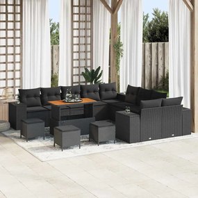 vidaXL Σετ Καναπέ Κήπου Ρυθμιζόμενο ύψος 14 pcs Μαύρο συνθετικό ρατάν