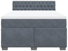 Κρεβάτι Boxspring με Στρώμα Σκούρο Γκρι 140x200 εκ. Βελούδινο - Γκρι