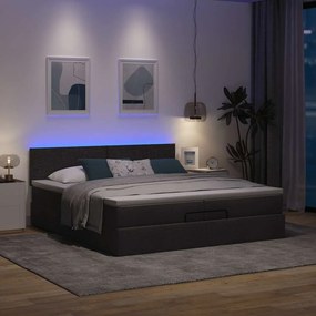 vidaXL Οθωμανικό κρεβάτι με στρώματα &amp; LEDs Μαύρο 200x200cm ύφασμα