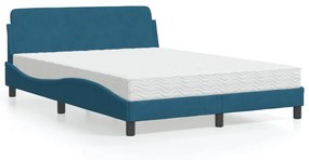 Κρεβάτι με Στρώμα Μπλε 140x200 εκ. Βελούδινο