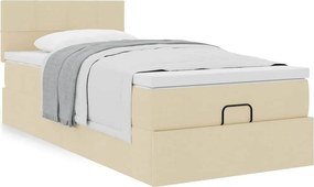 vidaXL Οθωμανικό κρεβάτι με στρώμα Cream 90x190cm ύφασμα