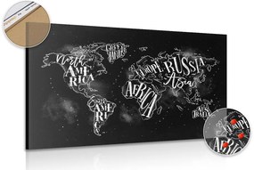 Εικόνα στο φελλό ενός μοντέρνου ασπρόμαυρου παγκόσμιου χάρτη - 120x80  transparent