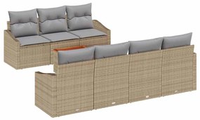vidaXL Σετ Καναπέ Κήπου με μαξιλάρι 8 pcs Μπεζ Πολυ ράταν