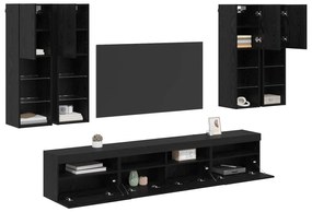 vidaXL Σετ Κονσόλας Τηλεόρασης με LED Φώτα Επιτοίχιο 7 pcs Μαύρη Οξυά