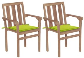3062219 vidaXL Καρέκλες Κήπου 2 τεμ. Μασίφ Ξύλο Teak με Φωτ. Πράσινα Μαξιλάρια Πράσινο, 1 Τεμάχιο
