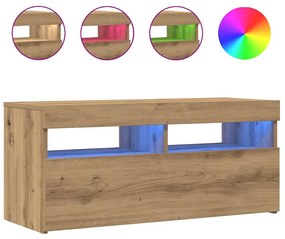 vidaXL Έπιπλο Τηλεόρασης με LED Αρτισιανή Δρυς 90x35x40 εκ Επεξ.Ξύλο