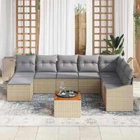 vidaXL Σετ Καναπέ Κήπου με μαξιλάρι 9 pcs Μπεζ Πολυ ράταν