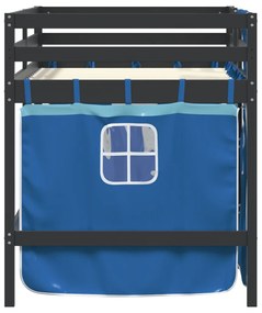 vidaXL Υπερυψ. Κρεβάτι με Κουρτίνες Μπλε 90x190 εκ. Μασίφ Ξύλο Πεύκου