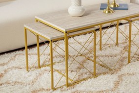 Σετ Τραπεζιών Σαλονιού Τραβερτίνη / Χρυσό CREBRA 100x50x52