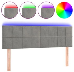 Κεφαλάρι Κρεβατιού LED Ανοιχτό Γκρι 144x5x78/88 εκ. Βελούδινο - Γκρι