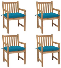 Καρέκλες Κήπου 4 τεμ. από Μασίφ Ξύλο Teak με Γαλάζια Μαξιλάρια - Μπλε