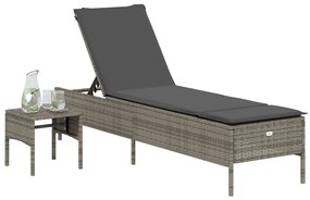 vidaXL Ξαπλώστρα Τραπέζι και Μαξιλάρια Γκρι από Συνθετικό Ρατάν