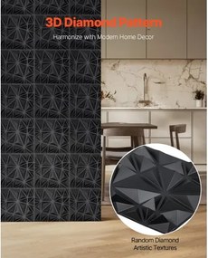 VEVOR 3D Wall Panels 33-Pack 11.81x11.81'' PVC 32 Sq.Ft Coverage Diamond Black