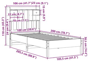 Κρεβάτι Βιβλιοθήκη Χωρίς Στρώμα 100x200 εκ. Μασίφ Ξύλο Πεύκο - Λευκό