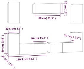 Σετ Επίπλων Τηλεόρασης 7 Τεμαχίων Καπνιστή δρυς Επεξ. Ξύλο - Καφέ