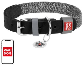Leather dog collar with QR code Waudog size S w. 15mm, black