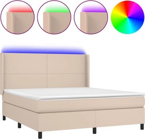 vidaXL Κρεβάτι Boxspring Στρώμα&amp;LED Καπουτσίνο 160x200 εκ. Συνθ. Δέρμα