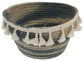 Καλάθι Οβάλ Ριγέ 00.06.61260 Με Φούντες 20x16x12cm Ψάθινο Natural-Blue Mat