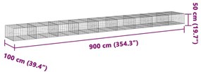 Συρματοκιβώτιο με Κάλυμμα 900x100x50εκ. από Γαλβανισμένο Χάλυβα - Ασήμι