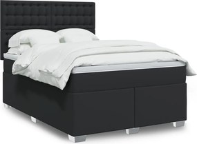 vidaXL Κρεβάτι Boxspring με Στρώμα Μαύρο 140x200εκ.από Συνθετικό Δέρμα