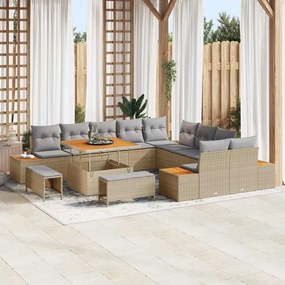 vidaXL Σετ Καναπέ Κήπου με μαξιλάρι 13 pcs Μπεζ Πολυ ράταν