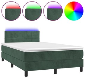 vidaXL Κρεβάτι Boxspring με Στρώμα & LED Σκ. Πράσινο 120x200εκ Βελούδο