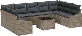 vidaXL Σετ Καναπέ με μαξιλάρι 10 pcs Γκρι συνθετικό ρατάν