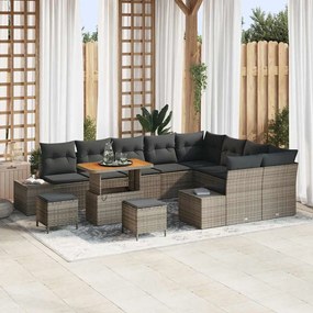 vidaXL Σετ Καναπέ Κήπου με μαξιλάρι 12 pcs Γκρι Πολυ ράταν