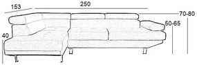 Καναπές Δεξιά Γωνία Corner Γκρι Ύφασμα 250X153X70/84εκ.