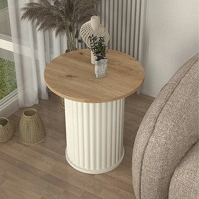 Τραπεζάκι βοηθητικό Bohema Megapap χρώμα ivory - sepet oak Ø50x53,2εκ.-GP042-0284,1