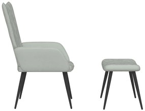 vidaXL Πολυθρόνα Relax Ανοιχτό Γκρι Βελούδινη με Σκαμπό