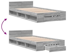 vidaXL Πλαίσιο Κρεβατιού με Συρτάρια Γκρι Sonoma 90x190εκ. Επεξ. Ξύλο