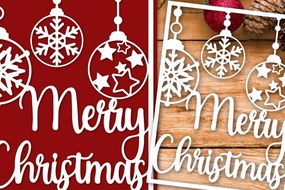 Σετ των 2 Intra απο ξύλο plywood 3mm-4mm πάχος Χριστουγεννιάτικη κάρτα , Καλά Χριστούγεννα Δίασταση 1700x2200 cm INTRAFABR-120026449