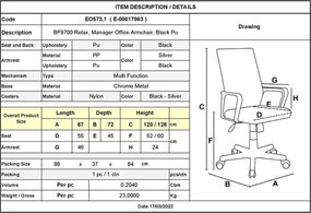 BF9700 Relax Πολυθρόνα Γραφείου Διευθυντή, με Υποπόδιο, Βάση Χρώμιο,PU Μαύρο   1τμχ