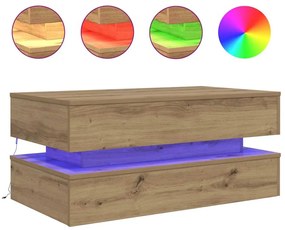 vidaXL Τραπεζάκι Σαλονιού με LED Αρτισιανή Δρυς 90 x 50 x 40 εκ.