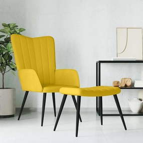 vidaXL Πολυθρόνα Relax Κίτρινη Μουσταρδί Βελούδινη με Σκαμπό