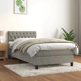 vidaXL Κρεβάτι Boxspring με Στρώμα Ανοιχτό Γκρι 100x200 εκ. Βελούδινο