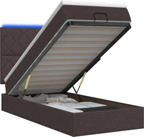 vidaXL Κρεβάτι Ottoman με Στρώμα και LED Σκούρο Καφέ 90 x 200 cm