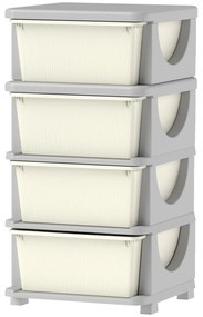 HOMCOM Κουτιά αποθήκευσης για παιδιά, 4 μεγάλα συρτάρια, στρογγυλεμένες άκρες, πλαστικό, 37x37x76 cm, Κρεμ λευκό