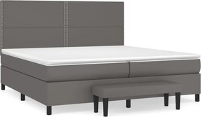 vidaXL Κρεβάτι Boxspring με Στρώμα Γκρι 200x200 εκ. Συνθετικό Δέρμα