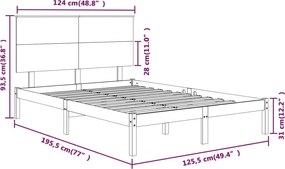vidaXL Πλαίσιο Κρεβατιού Λευκό 120x190 εκ. Μασίφ Ξύλο Small Double
