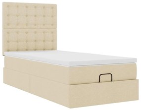 vidaXL Οθωμανικό κρεβάτι με στρώμα Cream 90x200cm ύφασμα